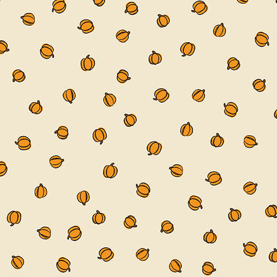 Pattern of small pumpkins on a cream quilting cotton