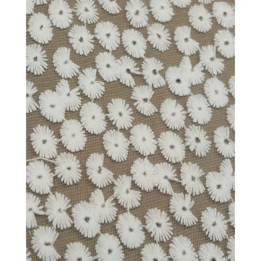 Cotton Blend Embroidered Tulle Fabric - White Daisies – view 2 – Truro Fabrics