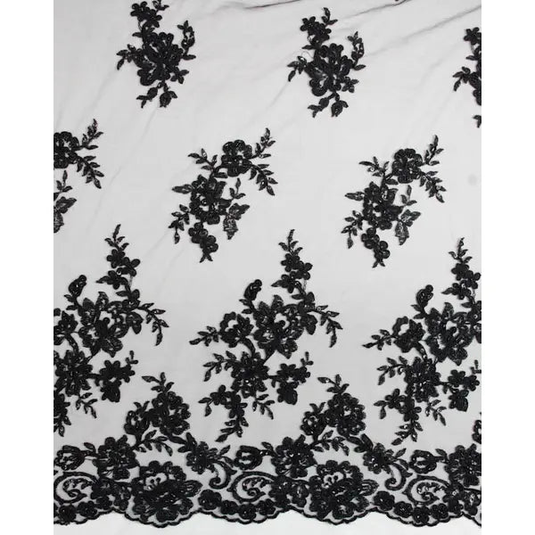 Beaded Lace Tulle Fabric - Black Floral – view 7 – Truro Fabrics