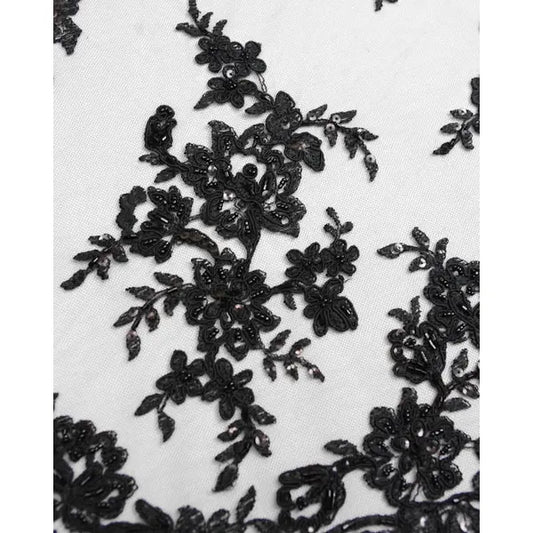 Beaded Lace Tulle Fabric - Black Floral – view 2 – Truro Fabrics