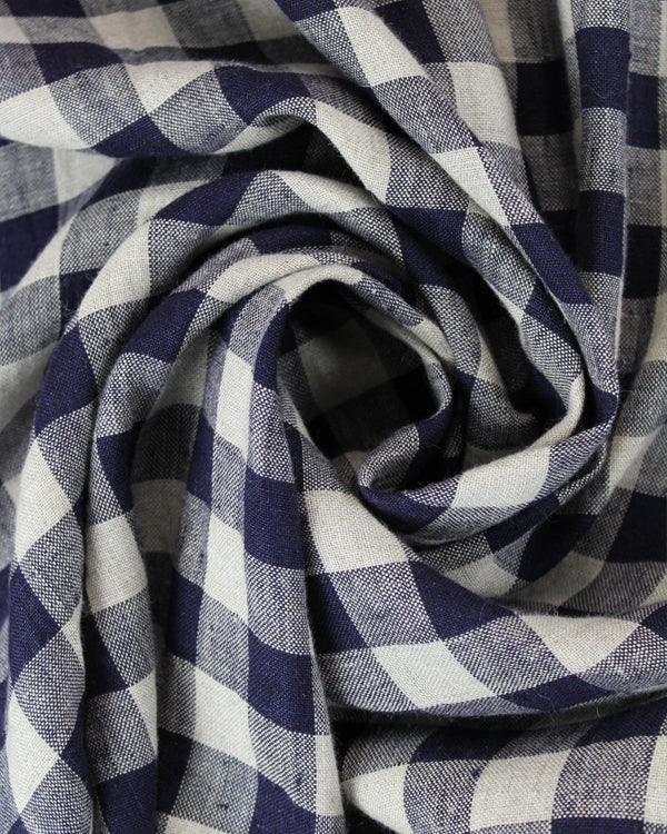 Laundered Linen Gingham Fabric - Navy