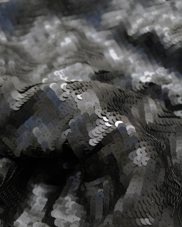 Sequin Tulle Fabric - Matte Chevron Midnight
