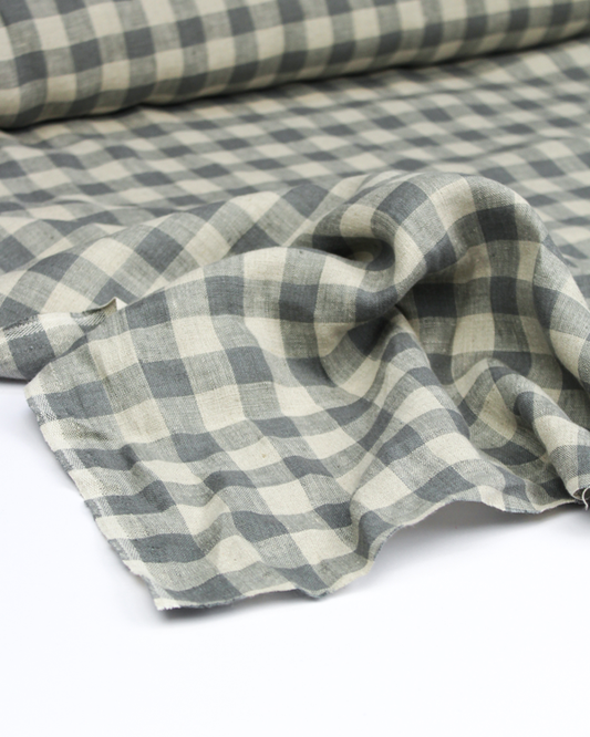Laundered Linen Gingham Fabric - Pebble