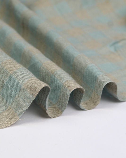 Laundered Linen Gingham Fabric - Spa