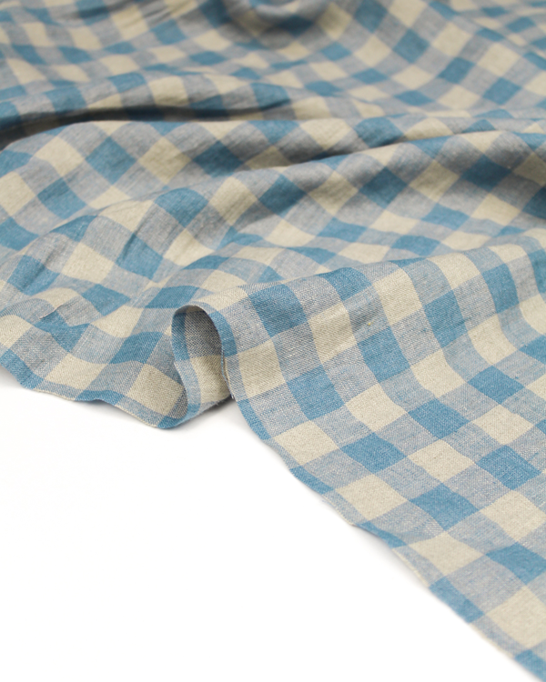 Laundered Linen Gingham Fabric - Cornflower