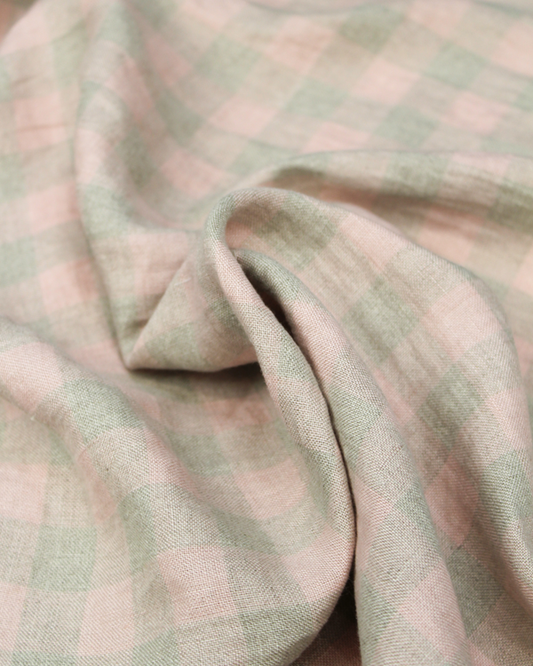 Laundered Linen Gingham Fabric - Shell