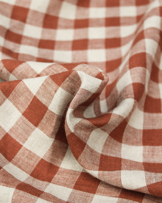Laundered Linen Gingham Fabric - Rust