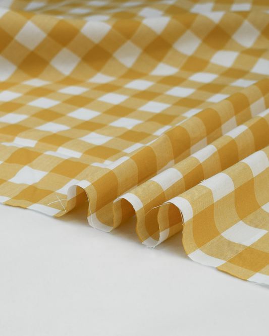 Yarn Dyed Cotton Fabric - 17mm Gingham Ochre
