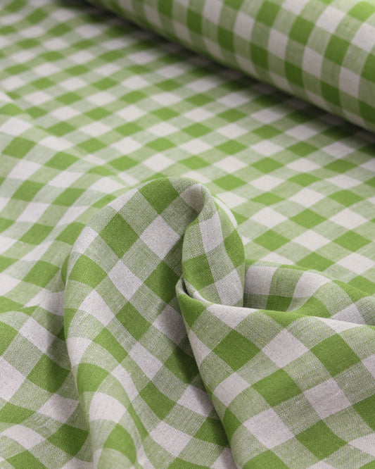 Laundered Linen Gingham Fabric - Pea Green