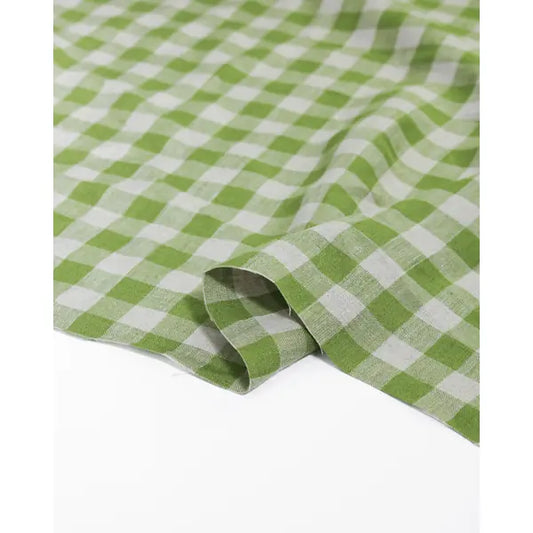Laundered Linen Gingham Fabric - Pea Green | Truro Fabrics