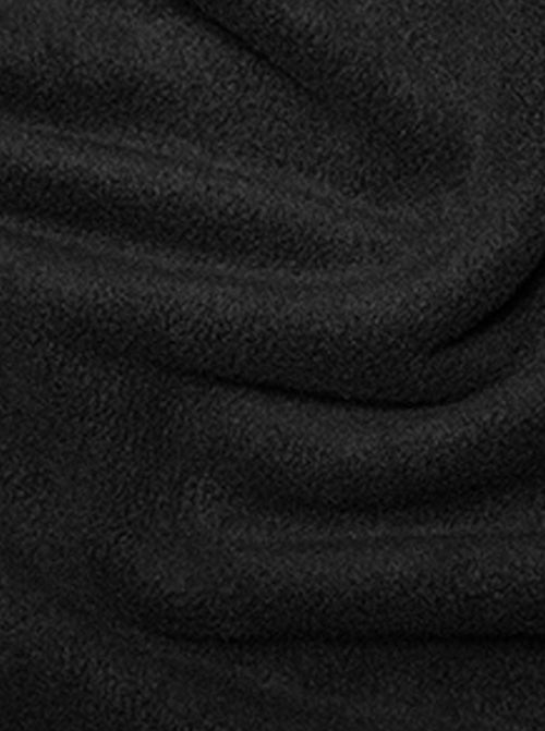 Close up of black anti-pil polar fleece fabric with dense soft texture