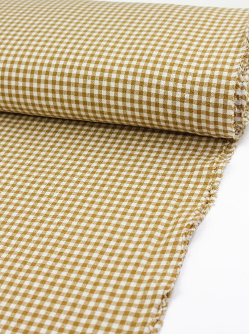 Organic Washed Cotton Mini Gingham Fabric - Miso