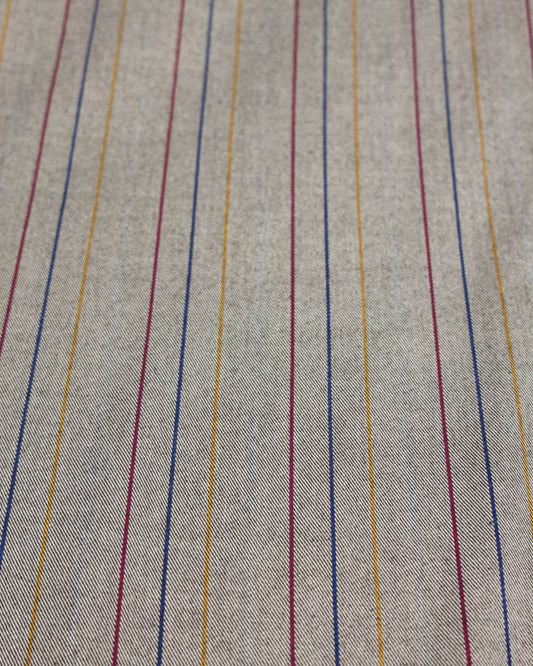 Poly viscose fabric with multicolored vertical stripes on a neutral background