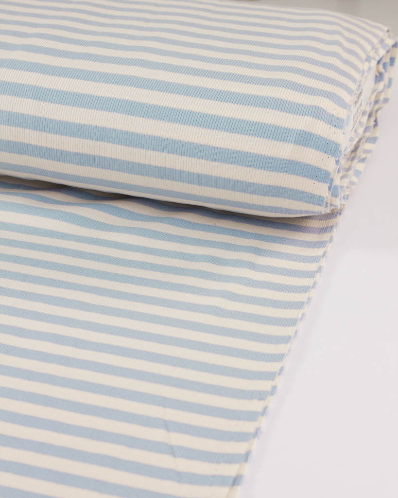 Macaron Ribbed Cotton Jersey Fabric - Blueberry