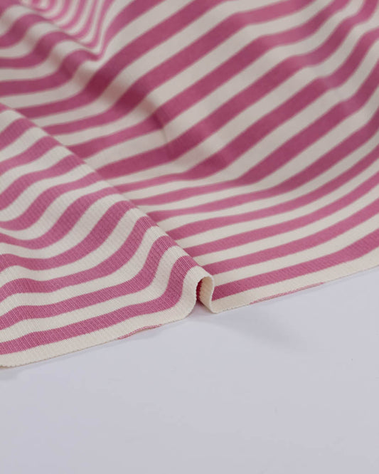 Macaron Ribbed Cotton Jersey Fabric - Raspberry