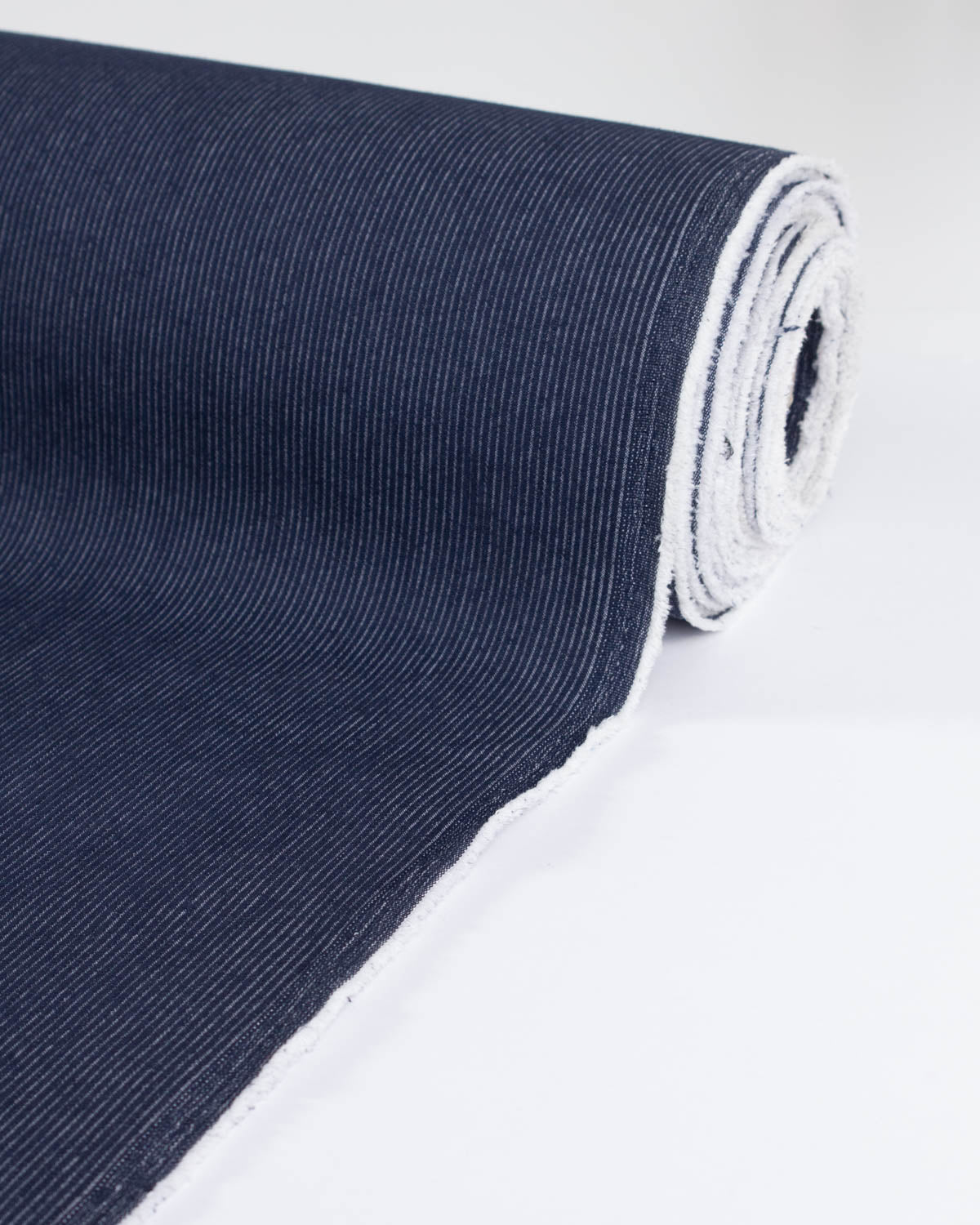 Corded Stripe Stretch Denim Fabric - Indigo