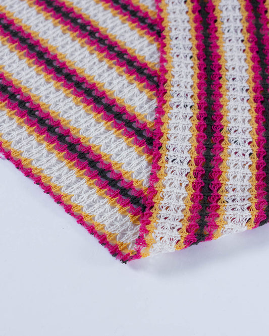 Cotton Blend Lace Rib Knit - Sunset Stripe