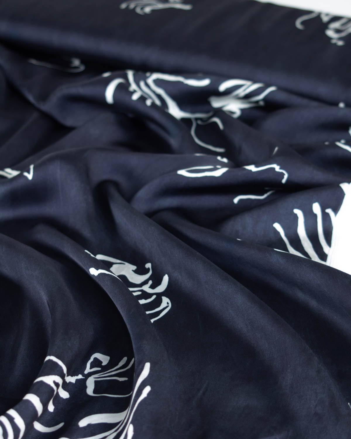 Viscose Satin Fabric - Indigo Ink