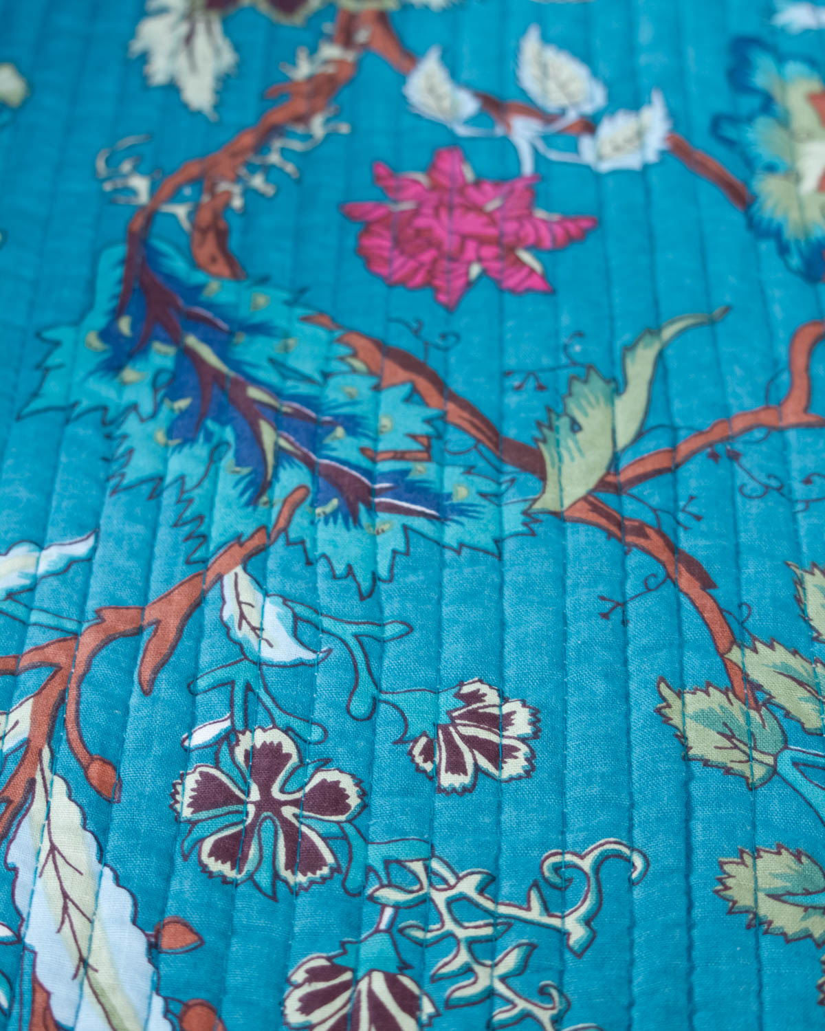 Reversible Quilted Cotton Fabric – Jaipur Bloom Teal