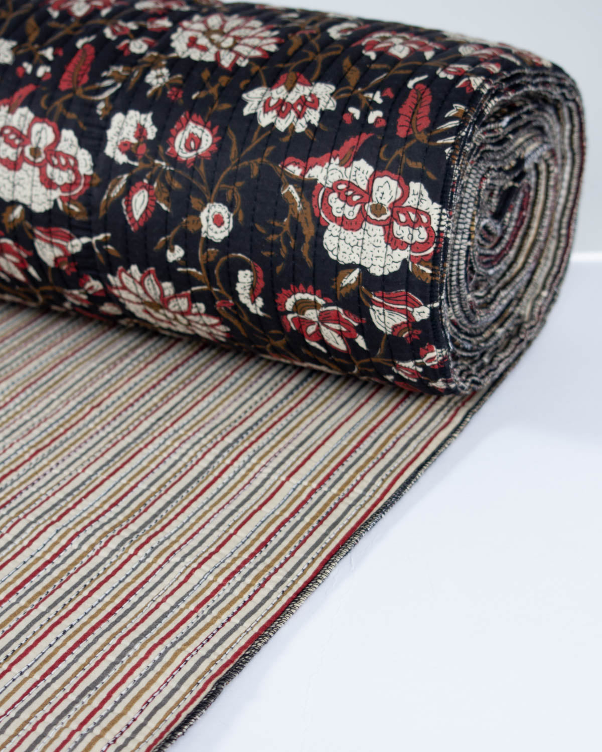 Reversible Quilted Cotton Fabric - Jaipur Midnight