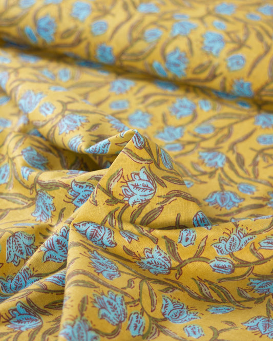 Block Print Cotton Fabric - Jaipur Marigold