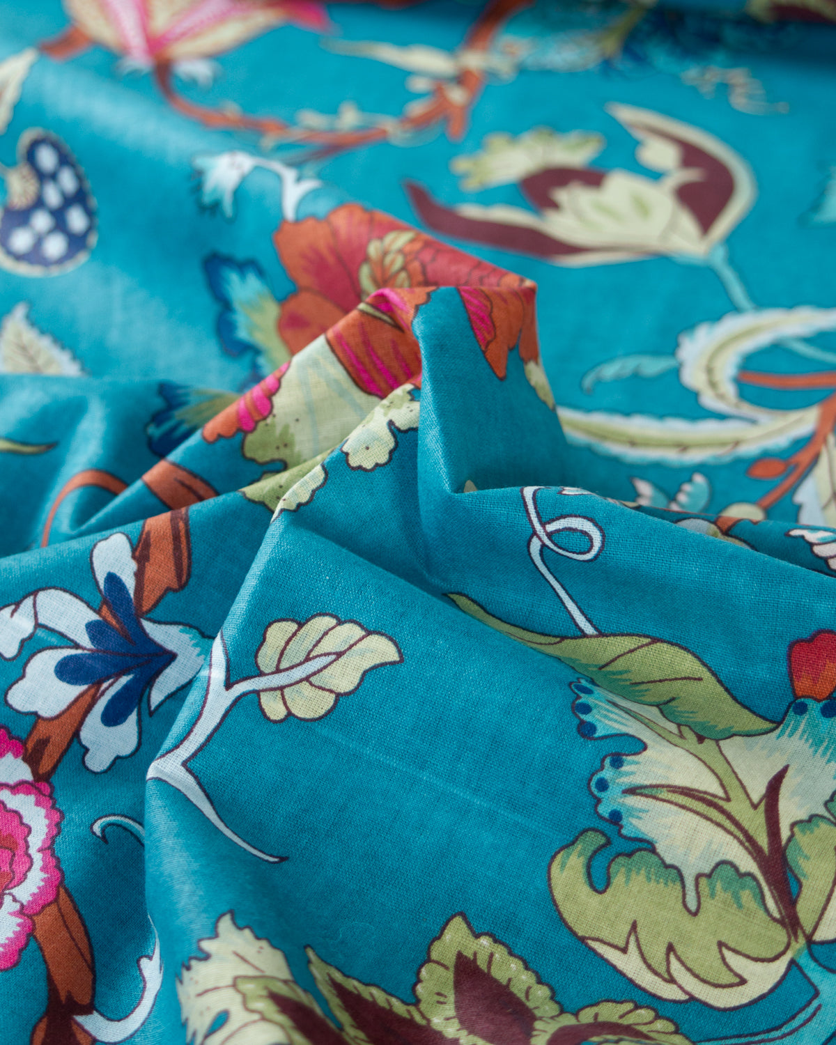 Block Print Cotton Fabric - Jaipur Bloom Teal