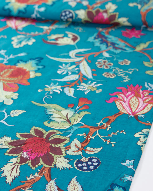 Block Print Cotton Fabric - Jaipur Bloom Teal