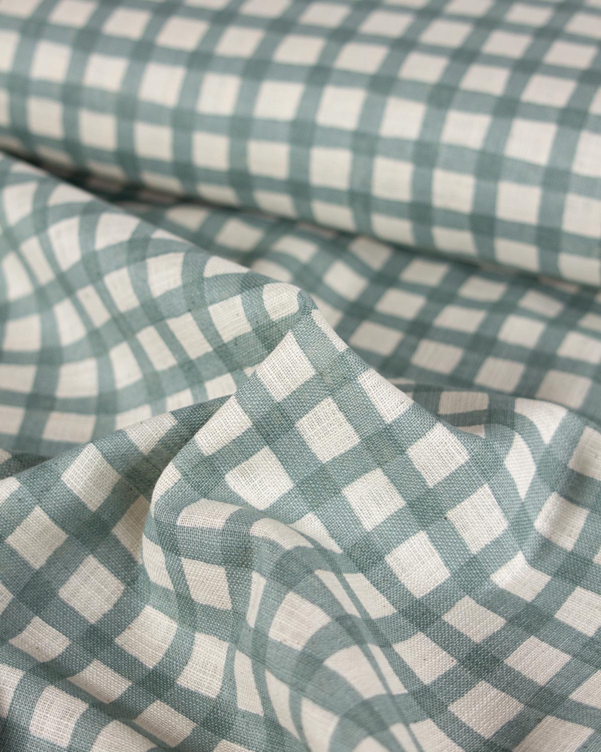 Japanese Linen Look Cotton Fabric – Freehand Check Jadeite