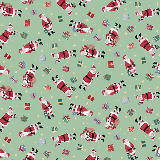 Christmas Patchwork Cotton Fabric - Country Christmas - Santa Green