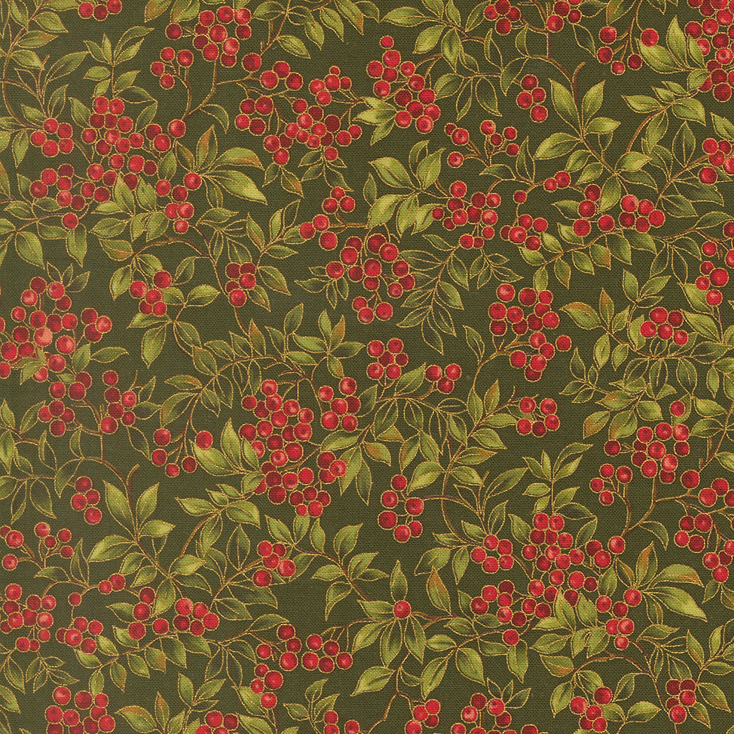 Christmas Patchwork Cotton Fabric - Merry Manor Metallic - Hollyberry Evergreen