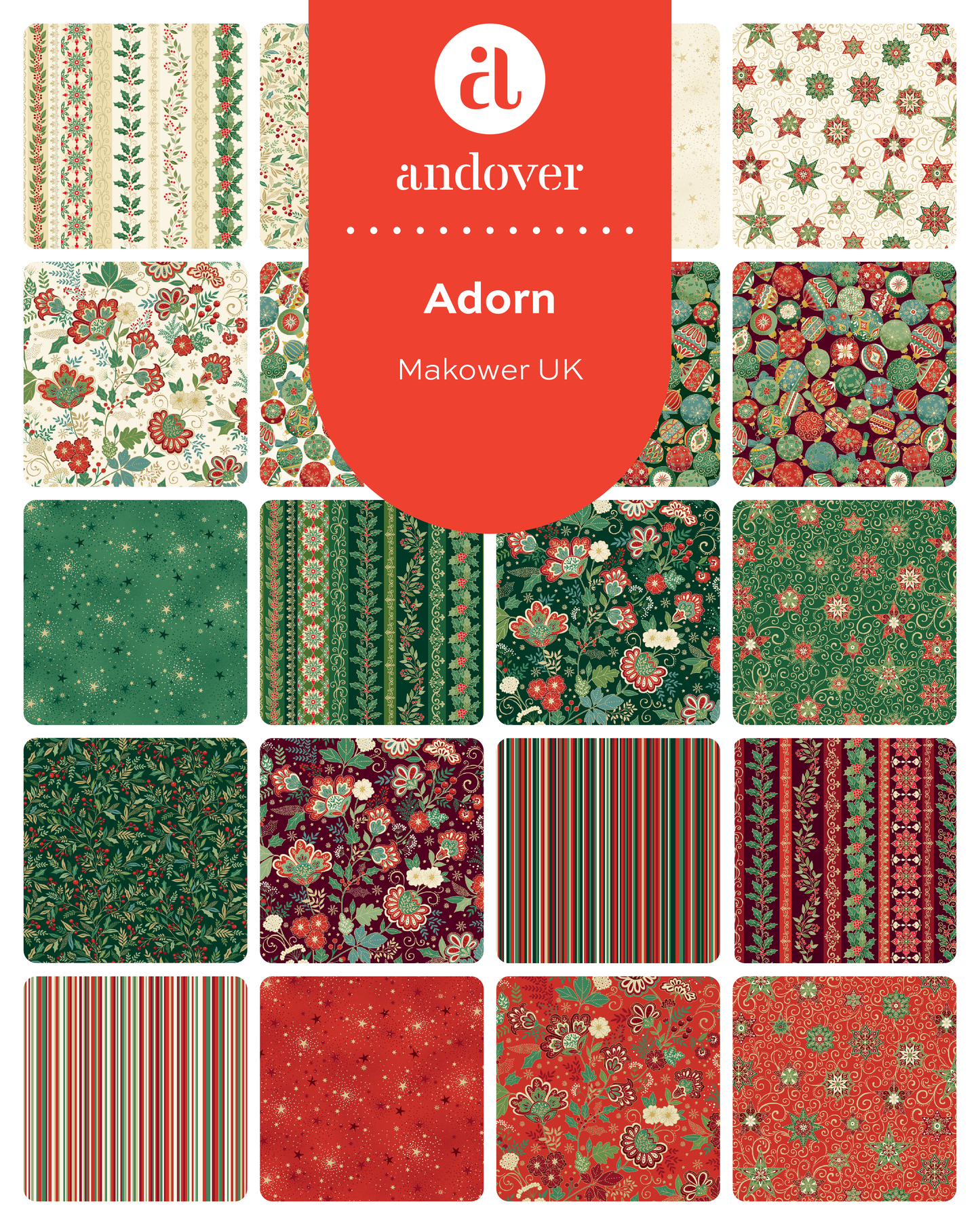 Christmas Patchwork Cotton Fabric - Adorn - Jelly Roll