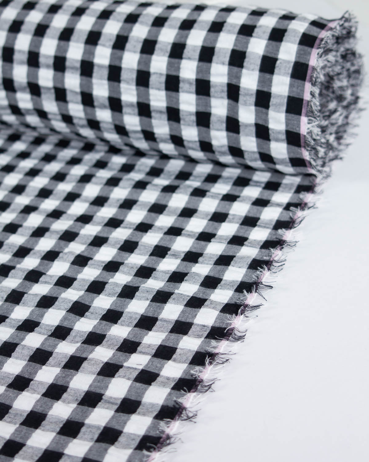 Polycotton Gingham Seersucker Fabric - Black & White