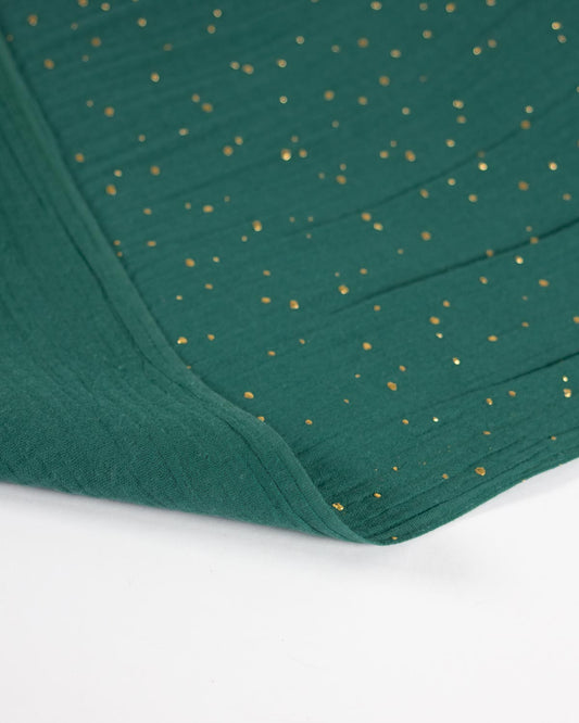 Gold Speckle Cotton Double Gauze Fabric - Evergreen