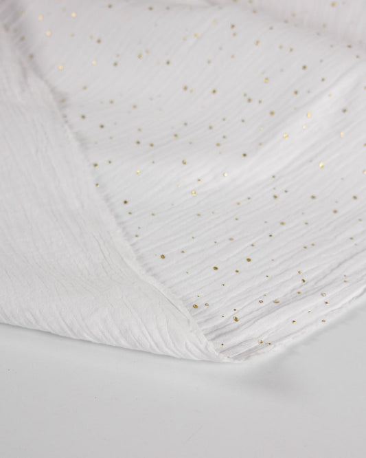 Gold Speckle Cotton Double Gauze Fabric - Snow