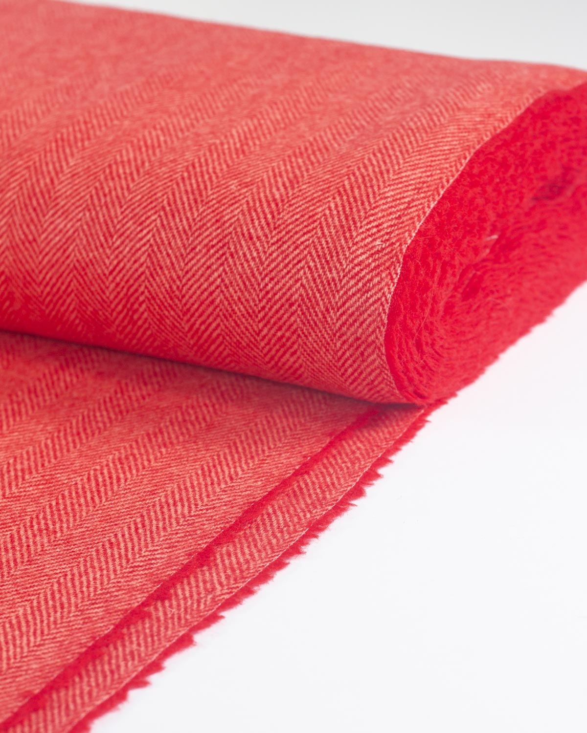 Pure Wool Herringbone Tweed Fabric - Rhubarb