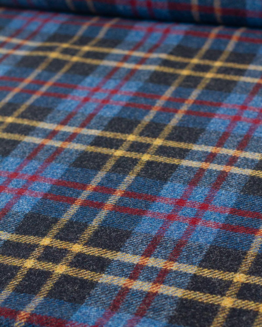 Pure Wool Tweed Fabric - Bluestone Check