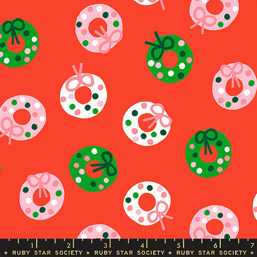 Ruby Star Society Cotton Fabric - Merry Happy - Bough Down - Red Lollipop