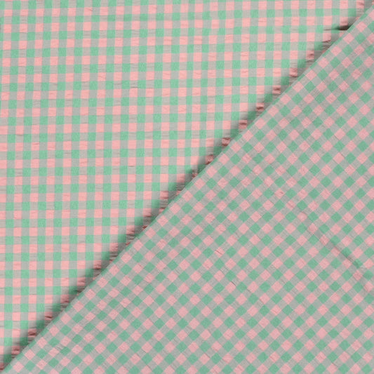 Seersucker Classic Gingham Fabric – Strawberry Matcha