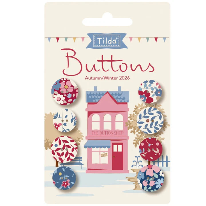 Tilda Patchwork Fabric Covered Buttons - Village Life - Winter