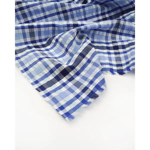 Bubble Cotton Seersucker Fabric - Blue Check โ view 4 โ Truro Fabrics
