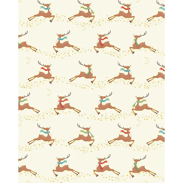Christmas Patchwork Cotton Fabric - Merry Christmas - Flying Reindeer Cream – Truro Fabrics