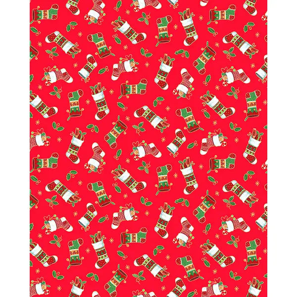 Christmas Patchwork Cotton Fabric - Merry Christmas - Stocking Scatter Red – Truro Fabrics