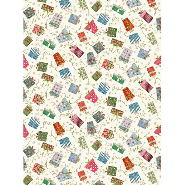 Christmas Patchwork Fabric - Jolly St Nick - Gifts Cream – Truro Fabrics