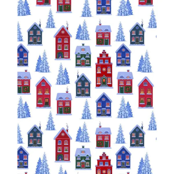 Christmas Patchwork Cotton Fabric - Tomten's Village - White – Truro Fabrics