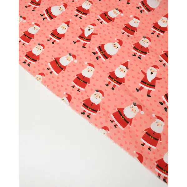 Christmas Poly Cotton Fabric - Smiley Santa Pink – view 3 – Truro Fabrics