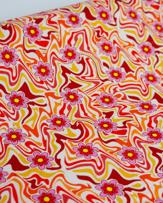 Printed Cotton Babycord Fabric - Groovy Bloom