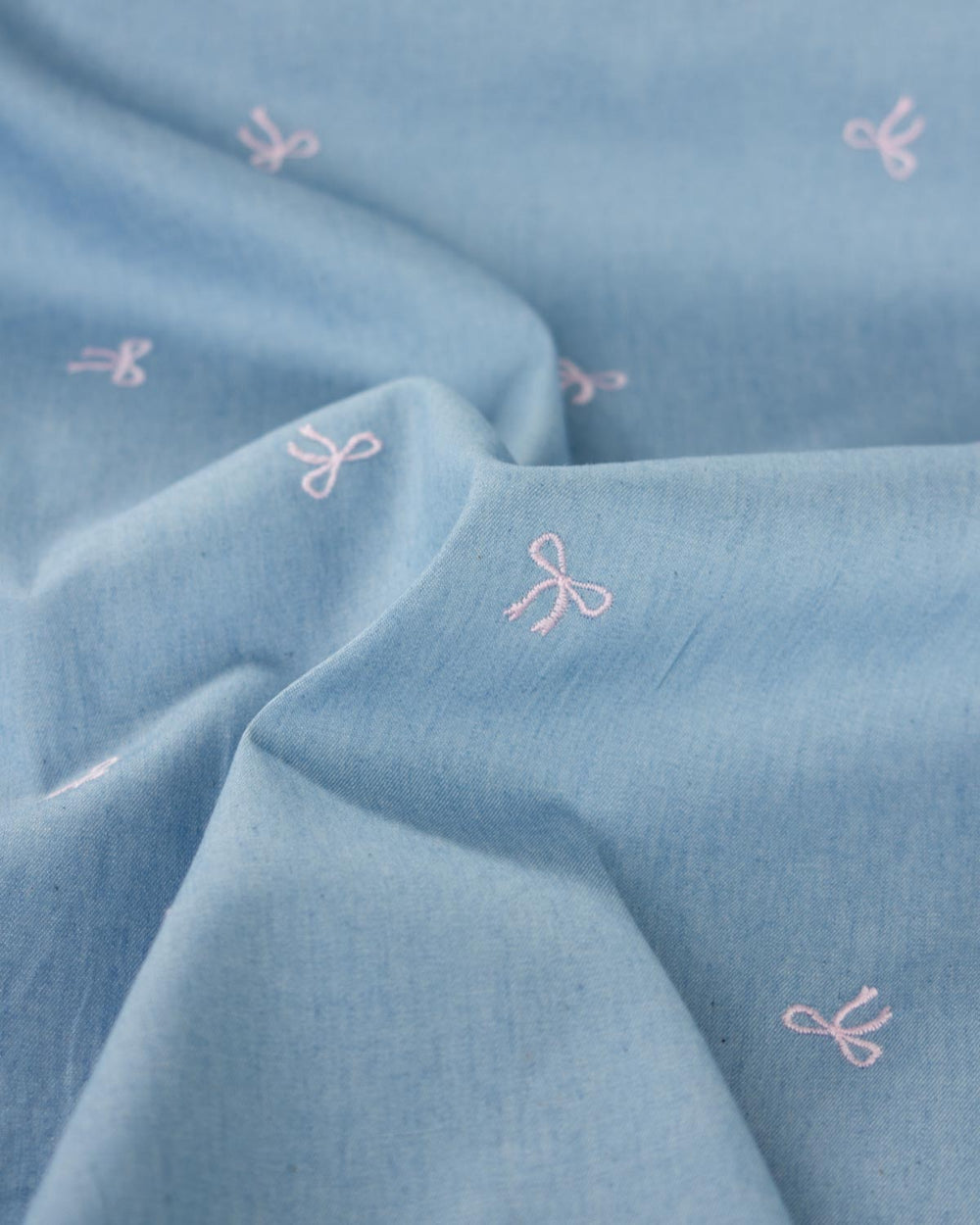 Cotton Chambray Fabric - Embroidered Bows