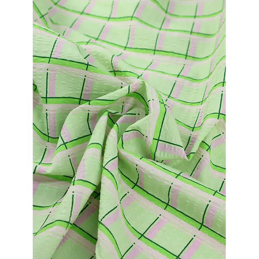Cotton Seersucker Fabric - Sherbet Grid – view 2 – Truro Fabrics