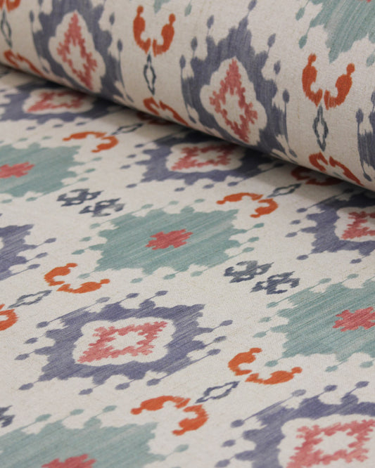 Extra Wide Curtain and Interiors Fabric - Portia Rombo - Sea Urchin, Marine and Salsa