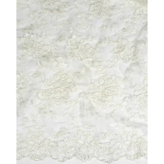 Embroidered Lace Tulle Fabric - Corded Floral Ivory – view 2 – Truro Fabrics